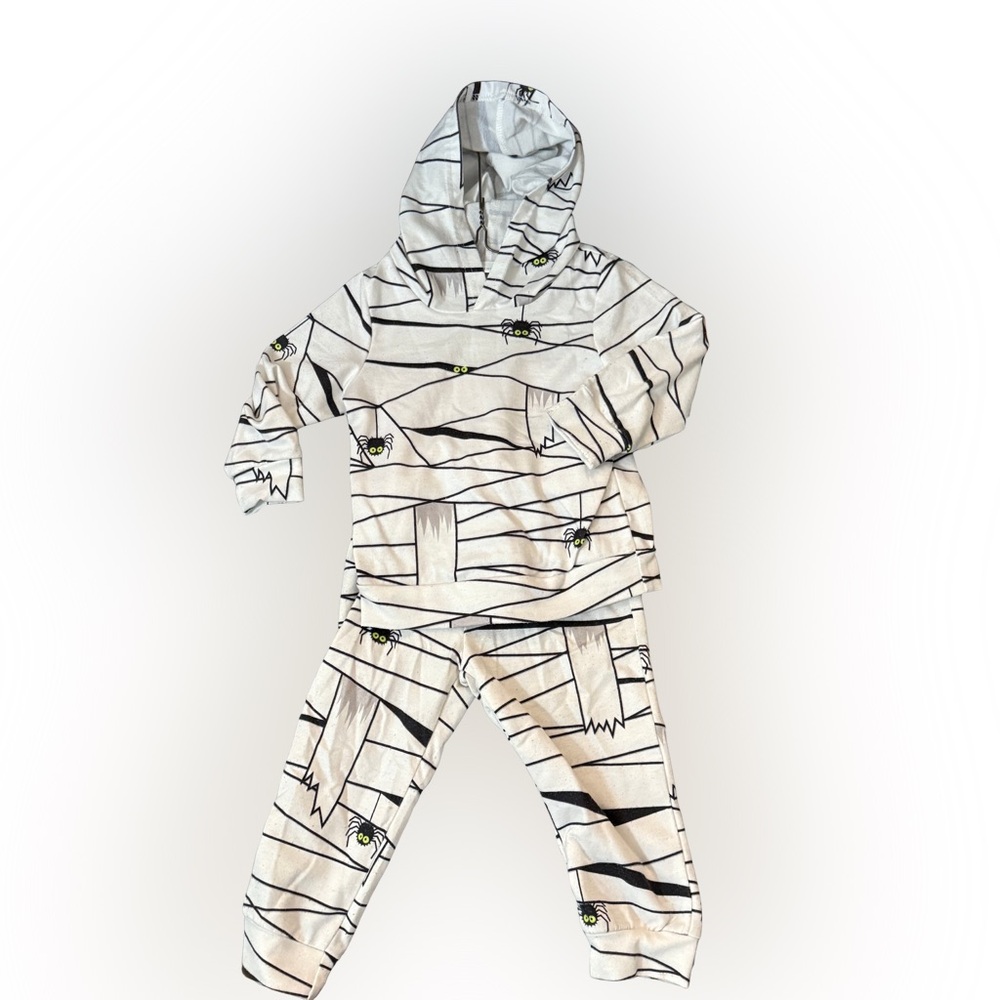 Halloween 🕷️ Striped Mummy-Themed Kids Sweatsuit Set Glow in‎ the Dark Sz 12/18